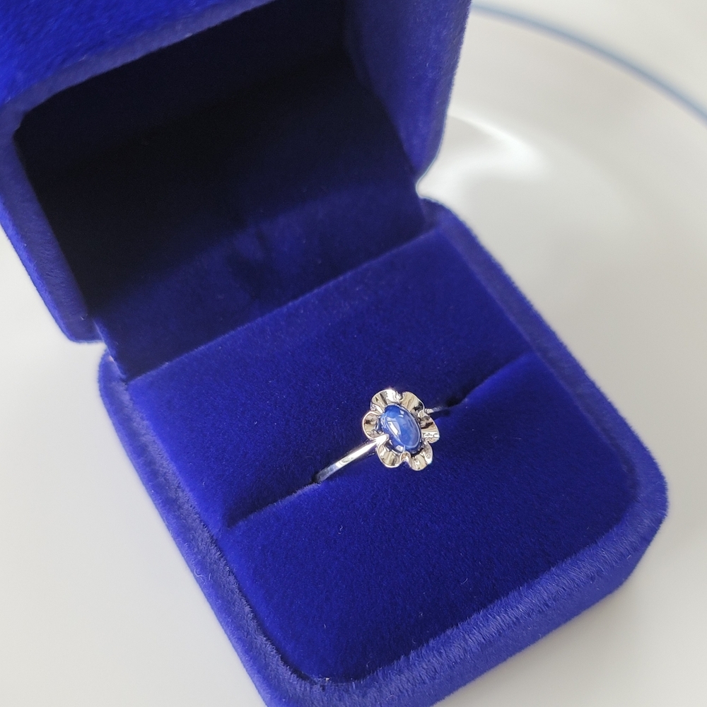 Vintage 10K Solid White Gold Genuine Lindy Star Blue Sapphire Ring Size 5.5 - Picture 12 of 14